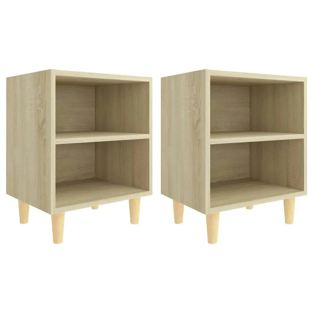 Bed Cabinets with Solid Wood Legs 2 pcs Sonoma Oak 40x30x50 cm 805786