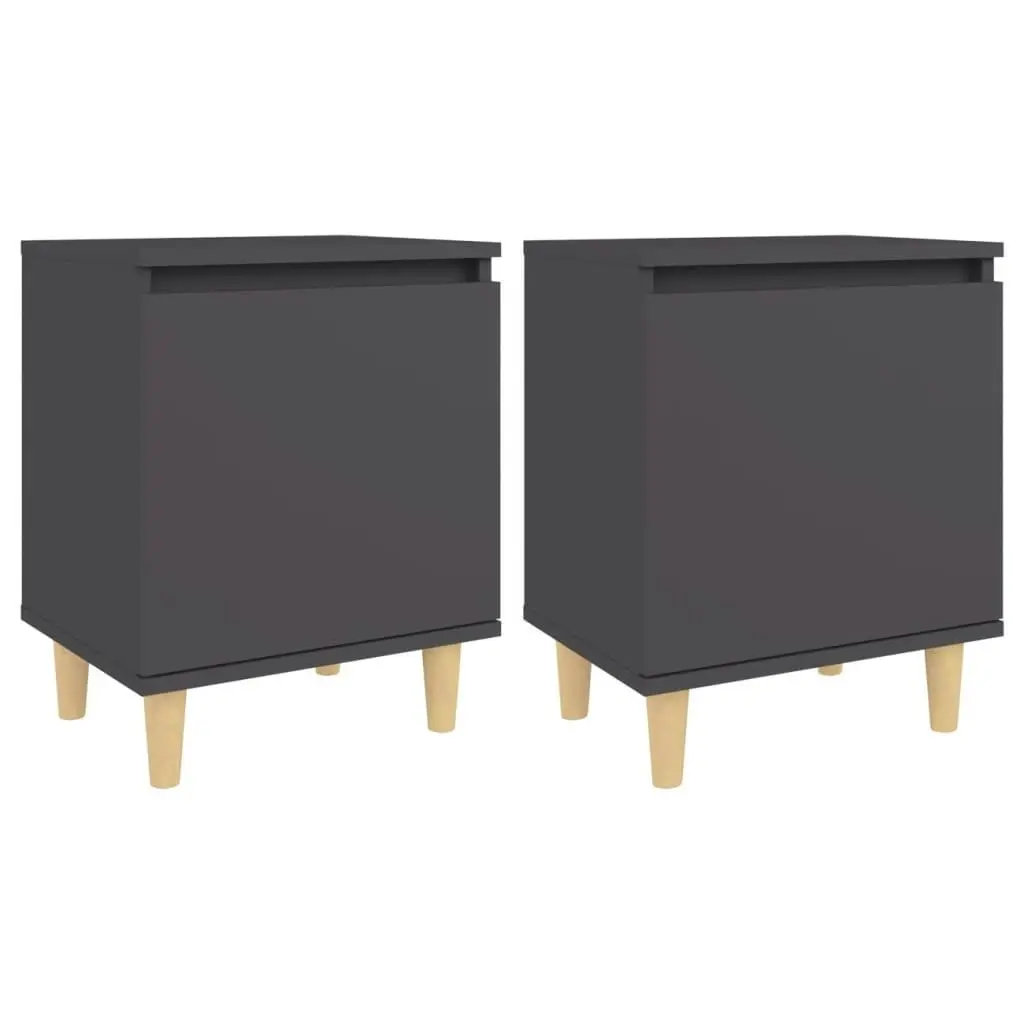 Bed Cabinets with Solid Wood Legs 2 pcs Grey 40x30x50 cm 805820