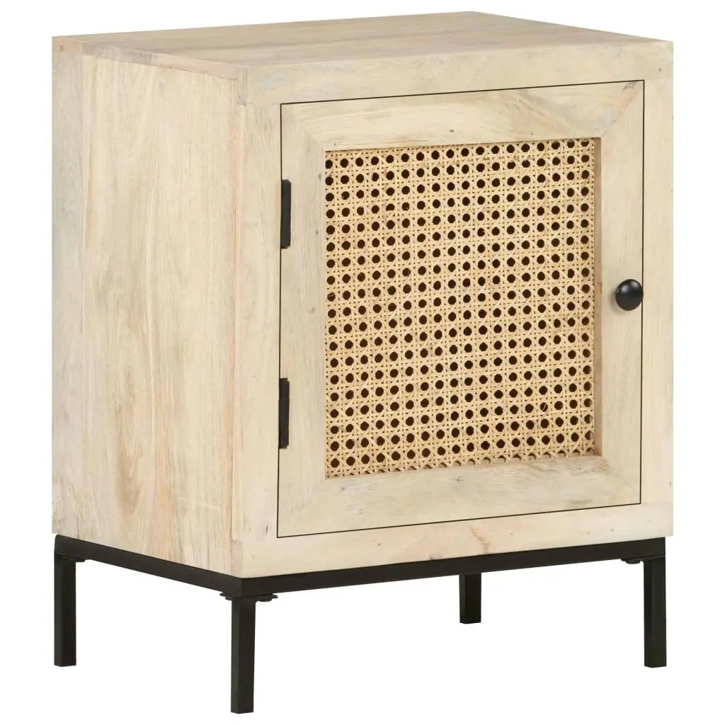 Bedside Cabinet 40x30x50 cm Solid Mango Wood and Natural Cane 323509