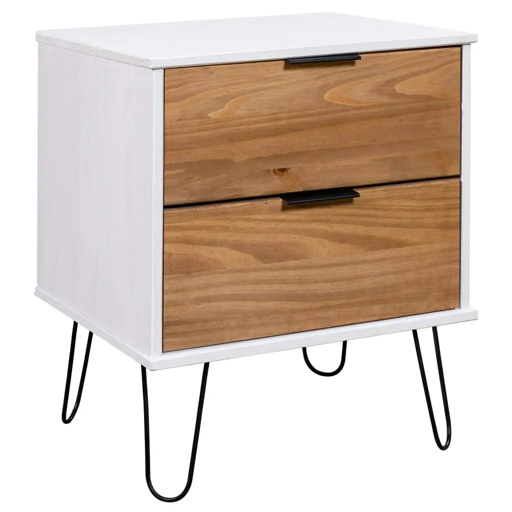 Bedside Cabinet Light Wood and White 45x39.5x57 cm Pine Wood 321119