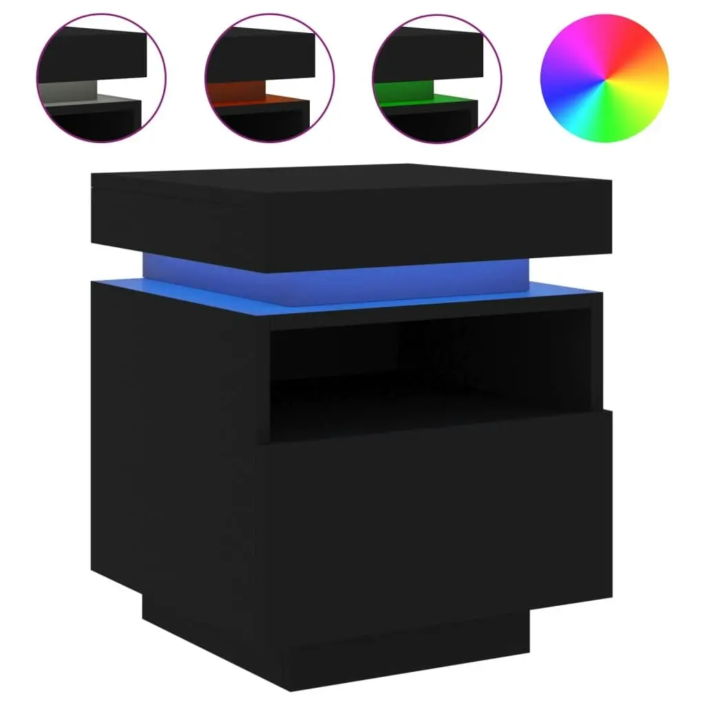 Bedside Cabinet with LED Lights Black 40x39x48.5 cm 836786