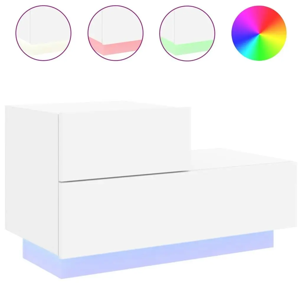 Bedside Cabinet with LED Lights White 70x36x40.5 cm 836777