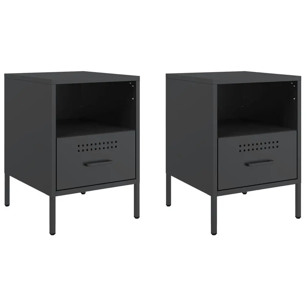 Bedside Cabinets 2 pcs Black 36x39x50.5 cm Steel 843055