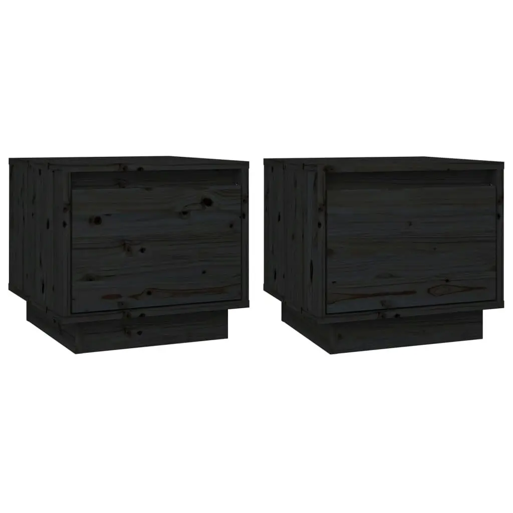 Bedside Cabinets 2 pcs Black 35x34x32 cm Solid Wood Pine 813404