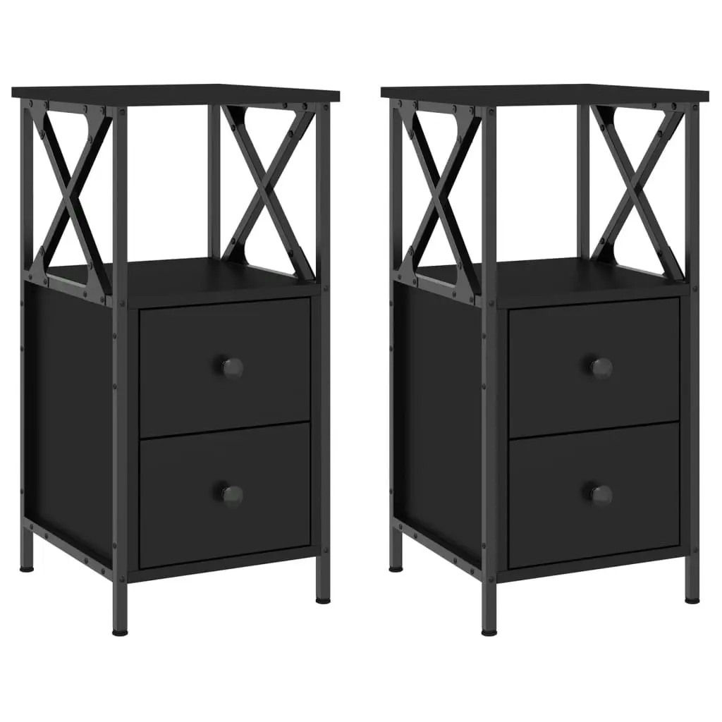 Bedside Cabinets 2 pcs Black 34x35.5x70 cm Engineered Wood 825944