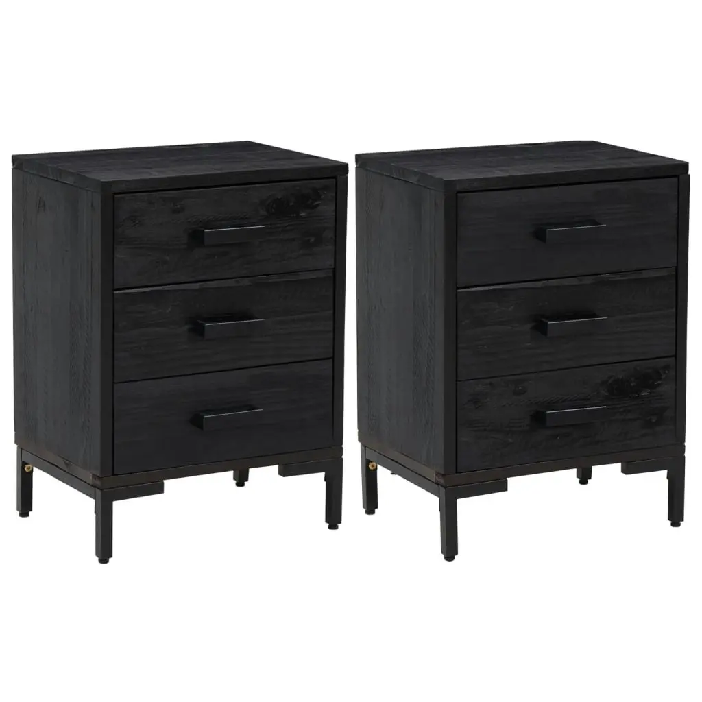 Bedside Cabinets 2 pcs Black 40x30x55 cm Solid Wood Pine 3120341