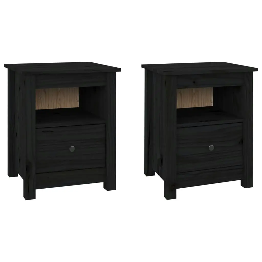 Bedside Cabinets 2 pcs Black 40x35x49 cm Solid Wood Pine 813718