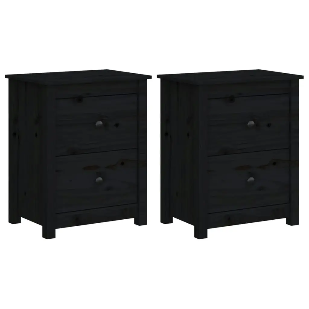 Bedside Cabinets 2 pcs Black 50x35x61.5 cm Solid Wood Pine 813688