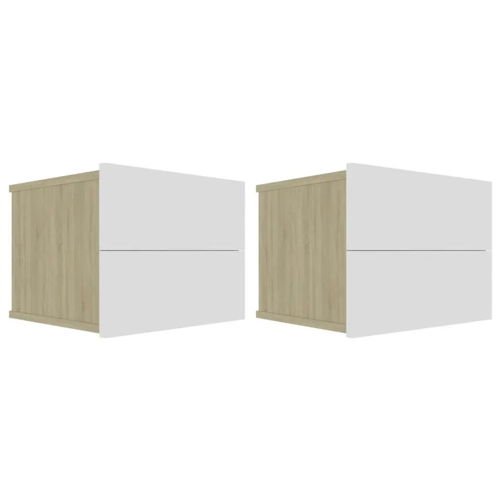 Bedside Cabinets 2 pcs White and Sonoma Oak 40x30x30 cm Engineered Wood 801064