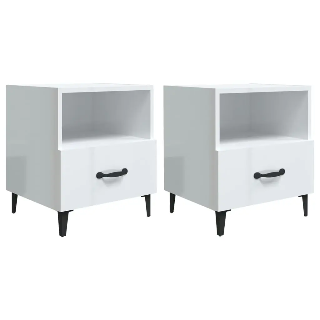 Bedside Cabinets 2 pcs High Gloss White Engineered Wood 812037