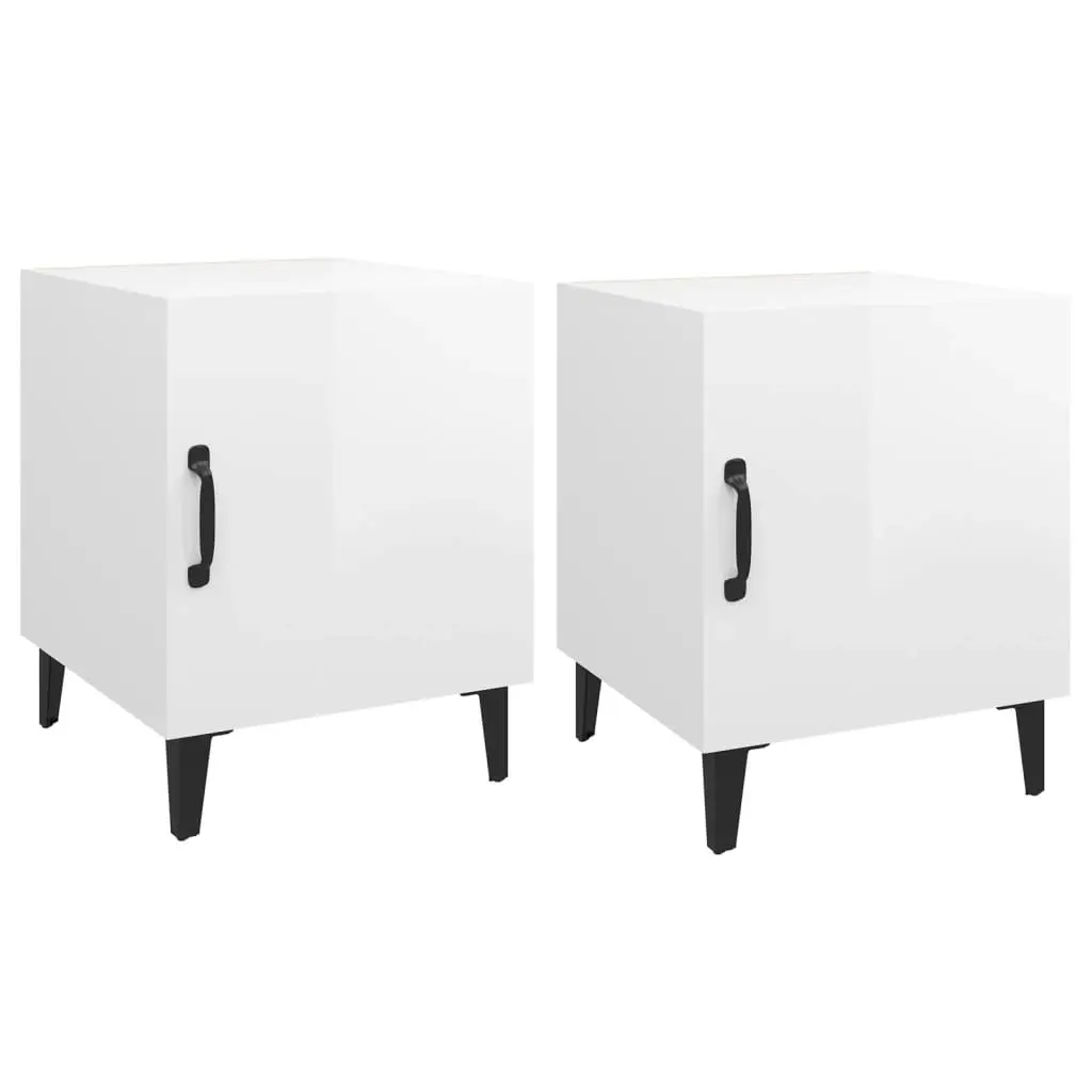 Bedside Cabinets 2 pcs High Gloss White Engineered Wood 812073