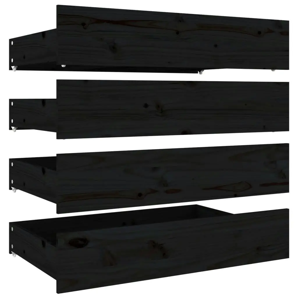 Bed Drawers 4 pcs Black Solid Wood Pine 814998