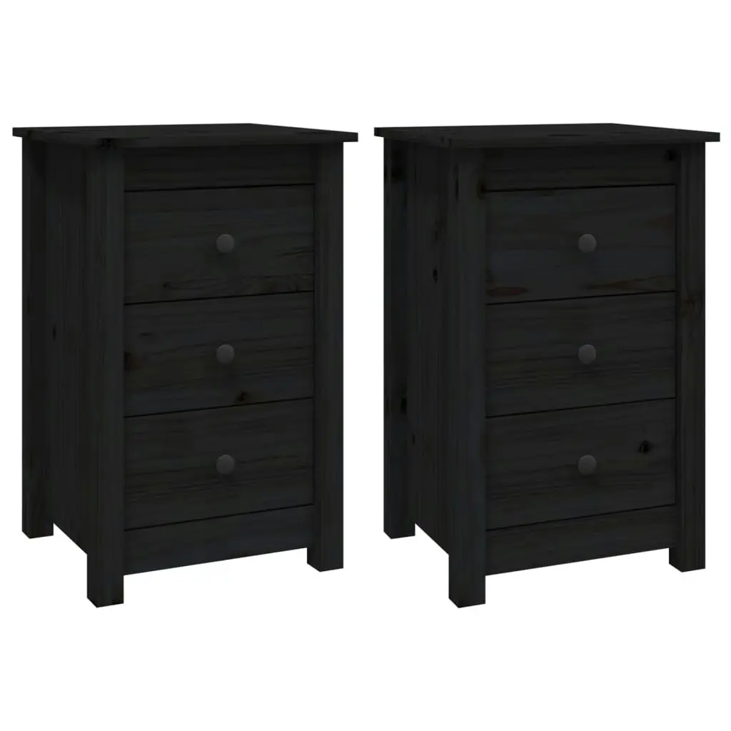 Bedside Cabinets 2 pcs Black 40x35x61.5 cm Solid Wood Pine 813708