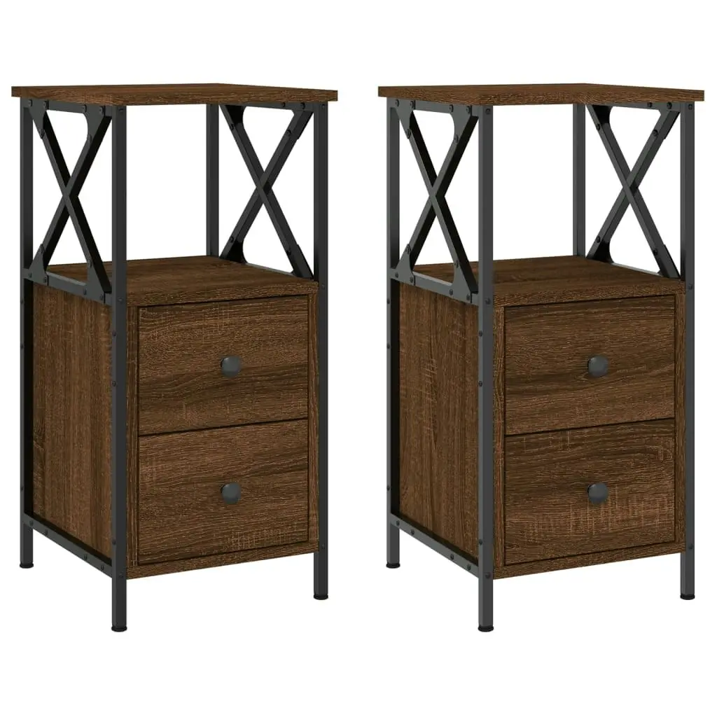 Bedside Cabinets 2 pcs Brown Oak 34x35.5x70 cm Engineered Wood 825952