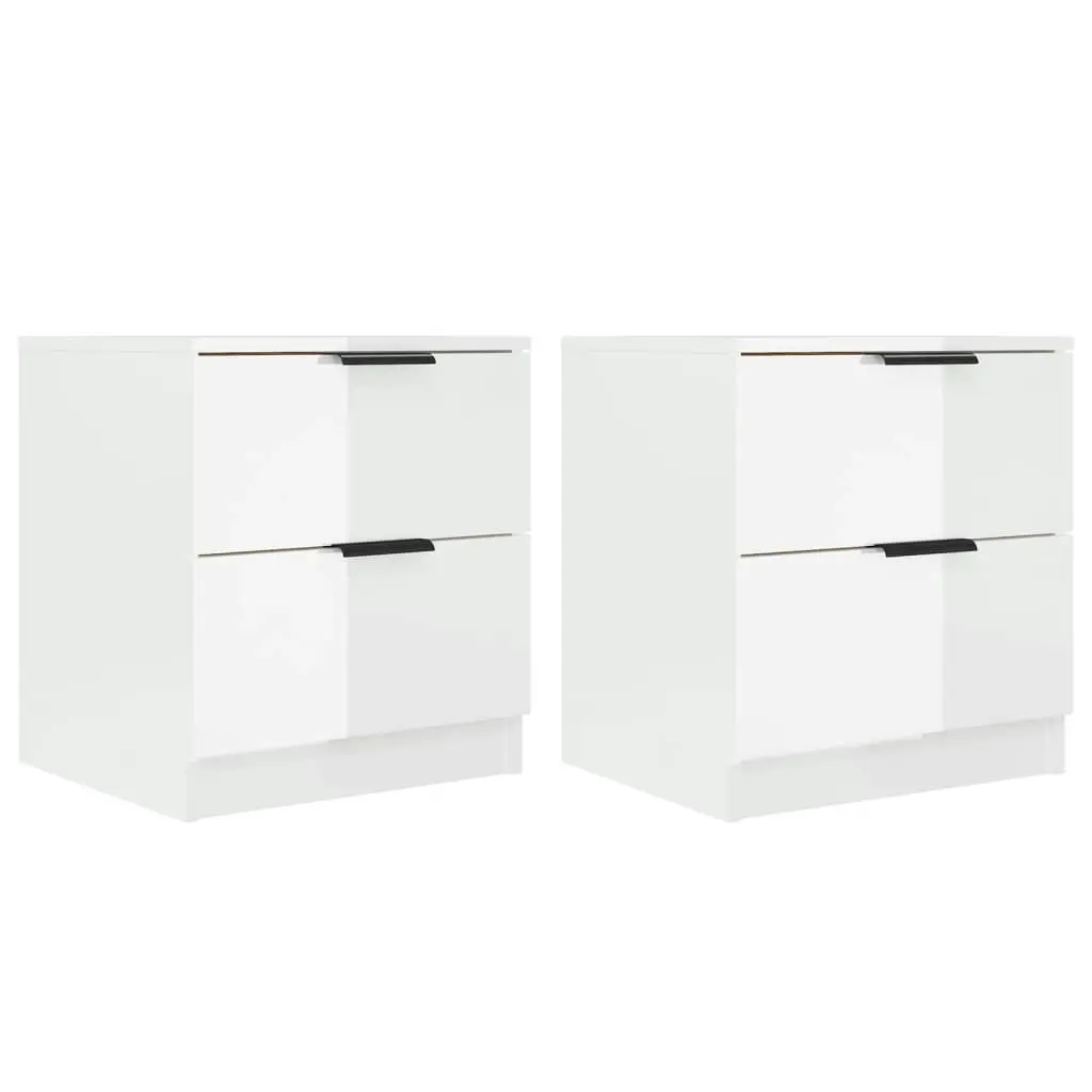 Bedside Cabinets 2 pcs High Gloss White Engineered Wood 811227