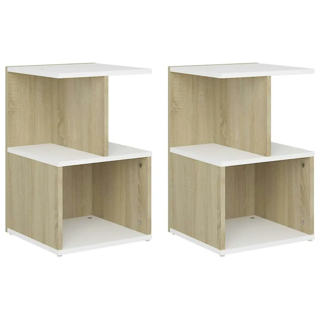 Bedside Cabinets 2pcs White and Sonoma Oak 35x35x55cm Engineered Wood 806357