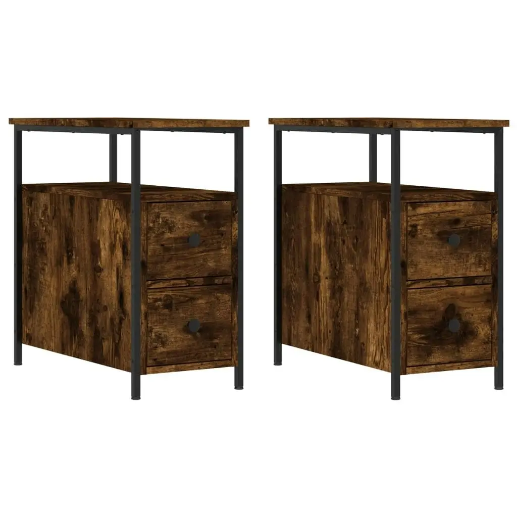 Bedside Cabinets 2 pcs Smoked Oak 30x60x60 cm Engineered Wood 826068