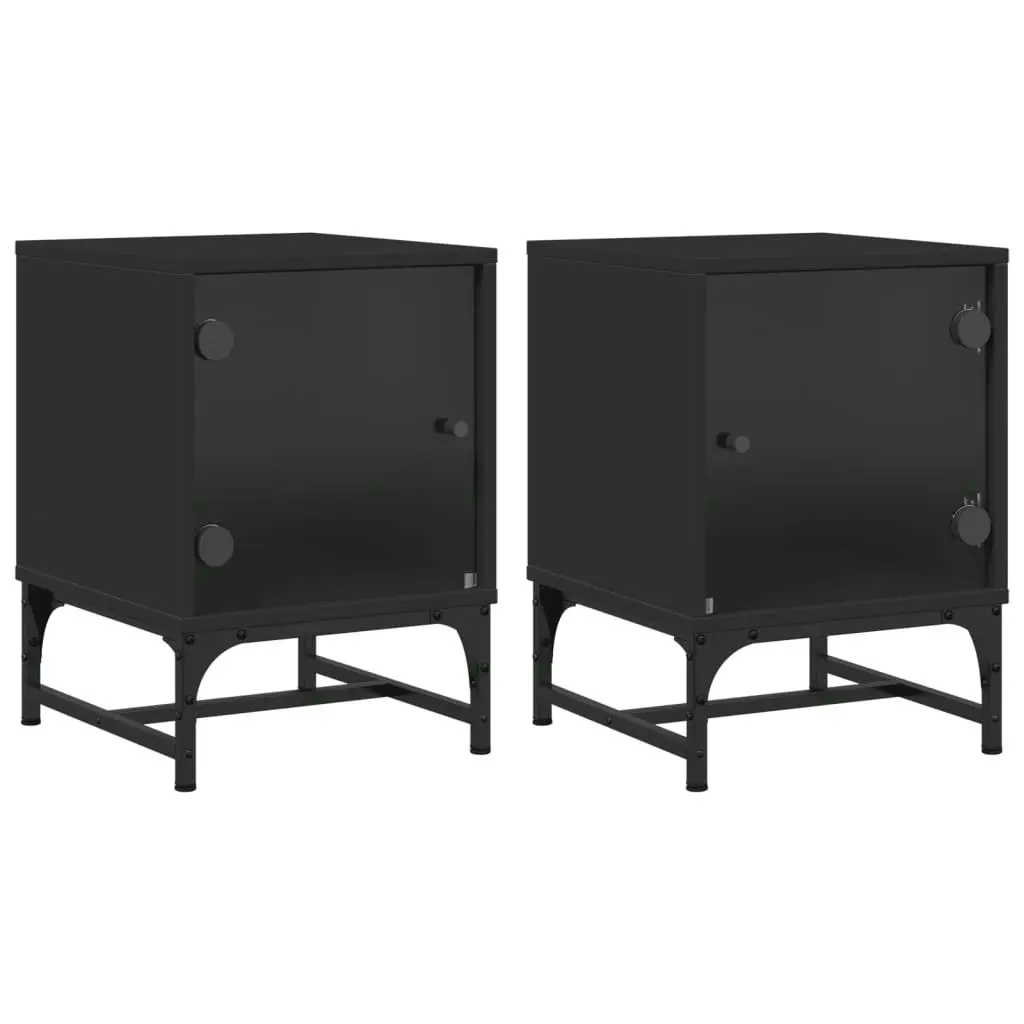 Bedside Cabinets with Glass Doors 2 pcs Black 35x37x50 cm 836521