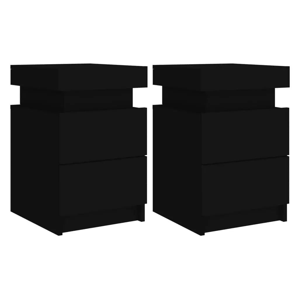 Bedside Cabinets with LED Lights 2 pcs Black 35x39x55 cm 836752