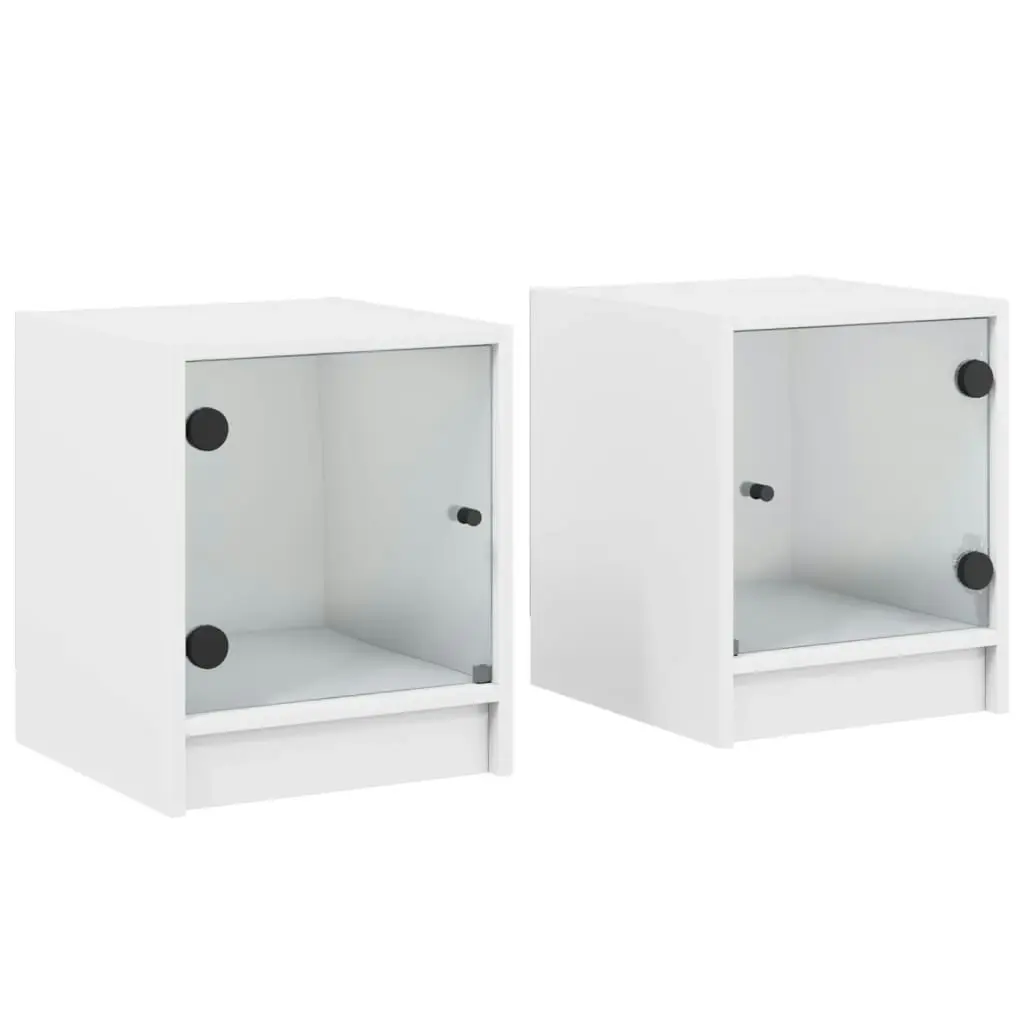 Bedside Cabinets with Glass Doors 2 pcs White 35x37x42 cm 836344