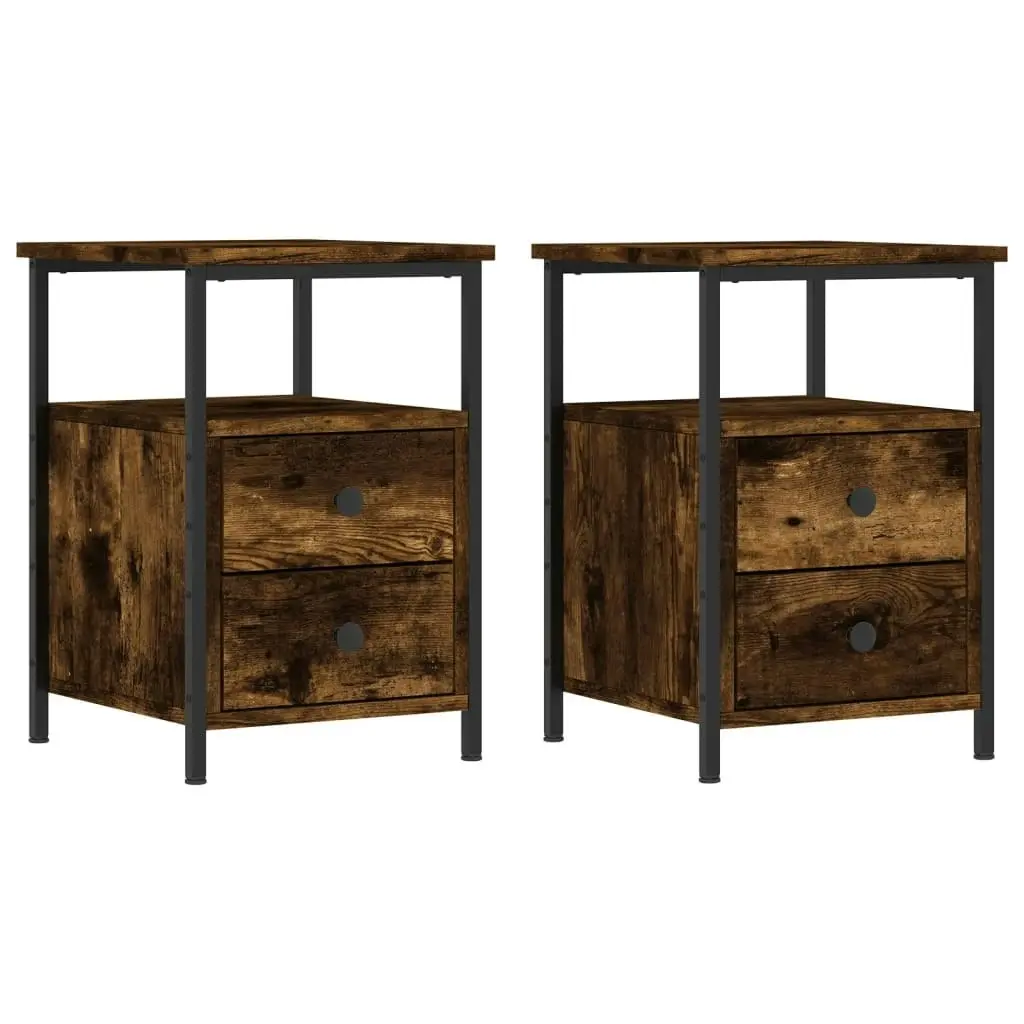 Bedside Cabinets 2 pcs Smoked Oak 34x35.5x50 cm Engineered Wood 826018