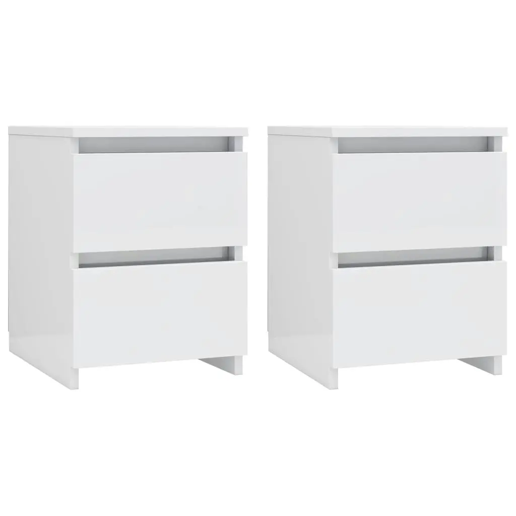 Bedside Cabinets 2 pcs High Gloss White 30x30x40 cm Engineered Wood 800526