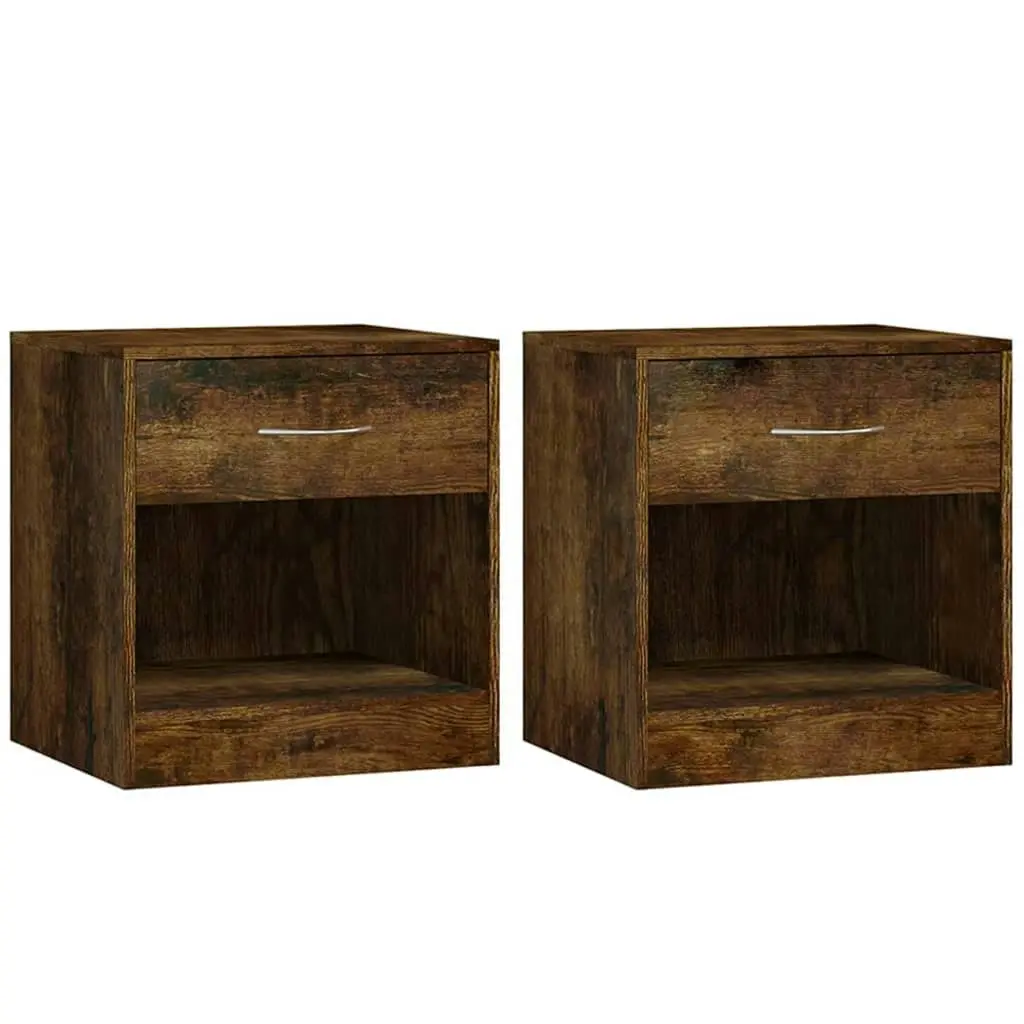 Bedside Cabinets 2 pcs with Drawer Smoked Oak 342586