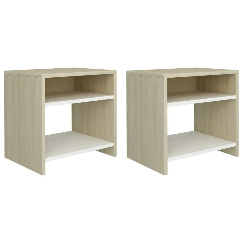 Bedside Cabinets 2 pcs White and Sonoma Oak 40x30x40 cm 800020