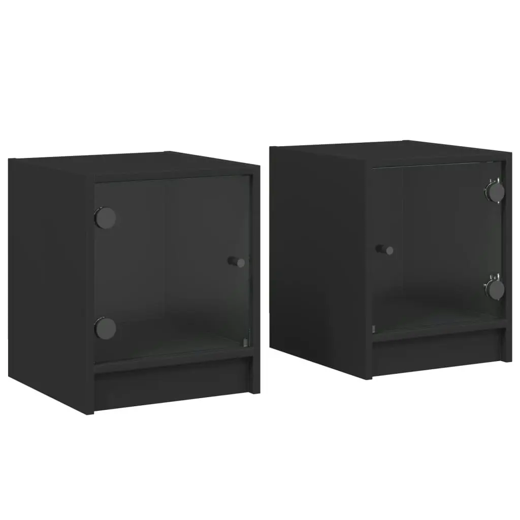 Bedside Cabinets with Glass Doors 2 pcs Black 35x37x42 cm 836346