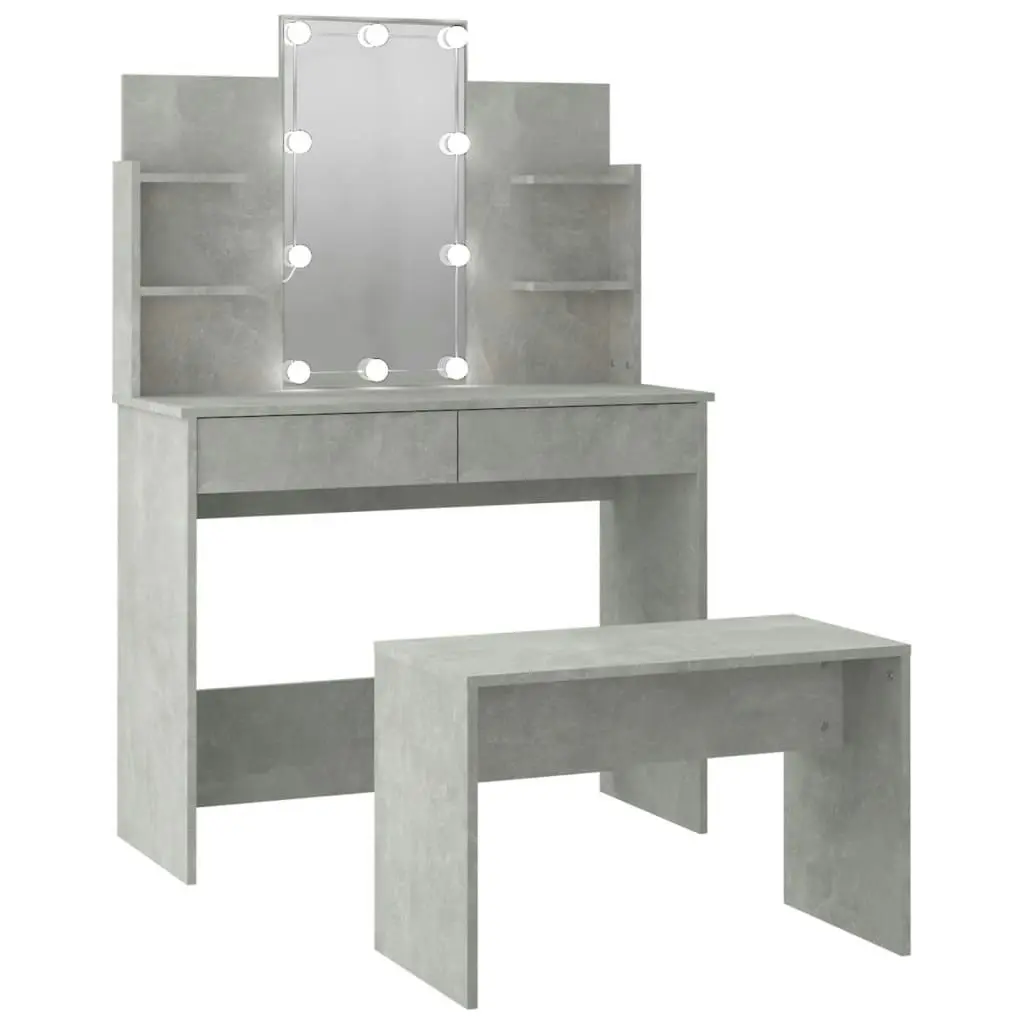 Dressing Table Set with LED Concrete Grey Engineered Wood 3114126