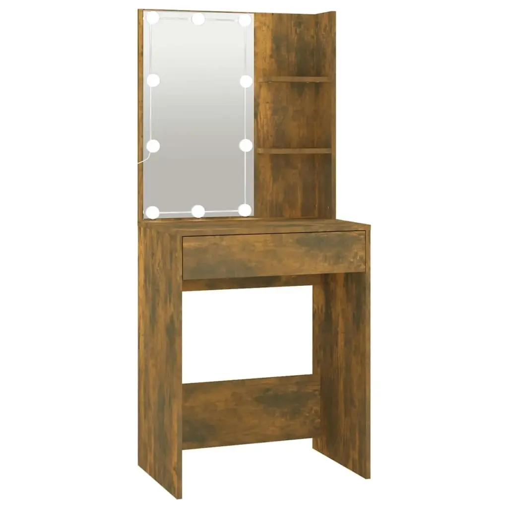 Dressing Table with LED Smoked Oak 60x40x140 cm 820442