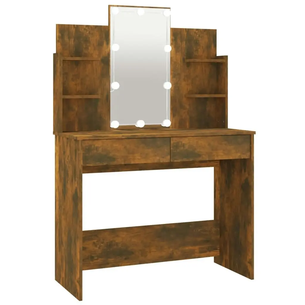 Dressing Table with LED Smoked Oak 96x40x142 cm 820487