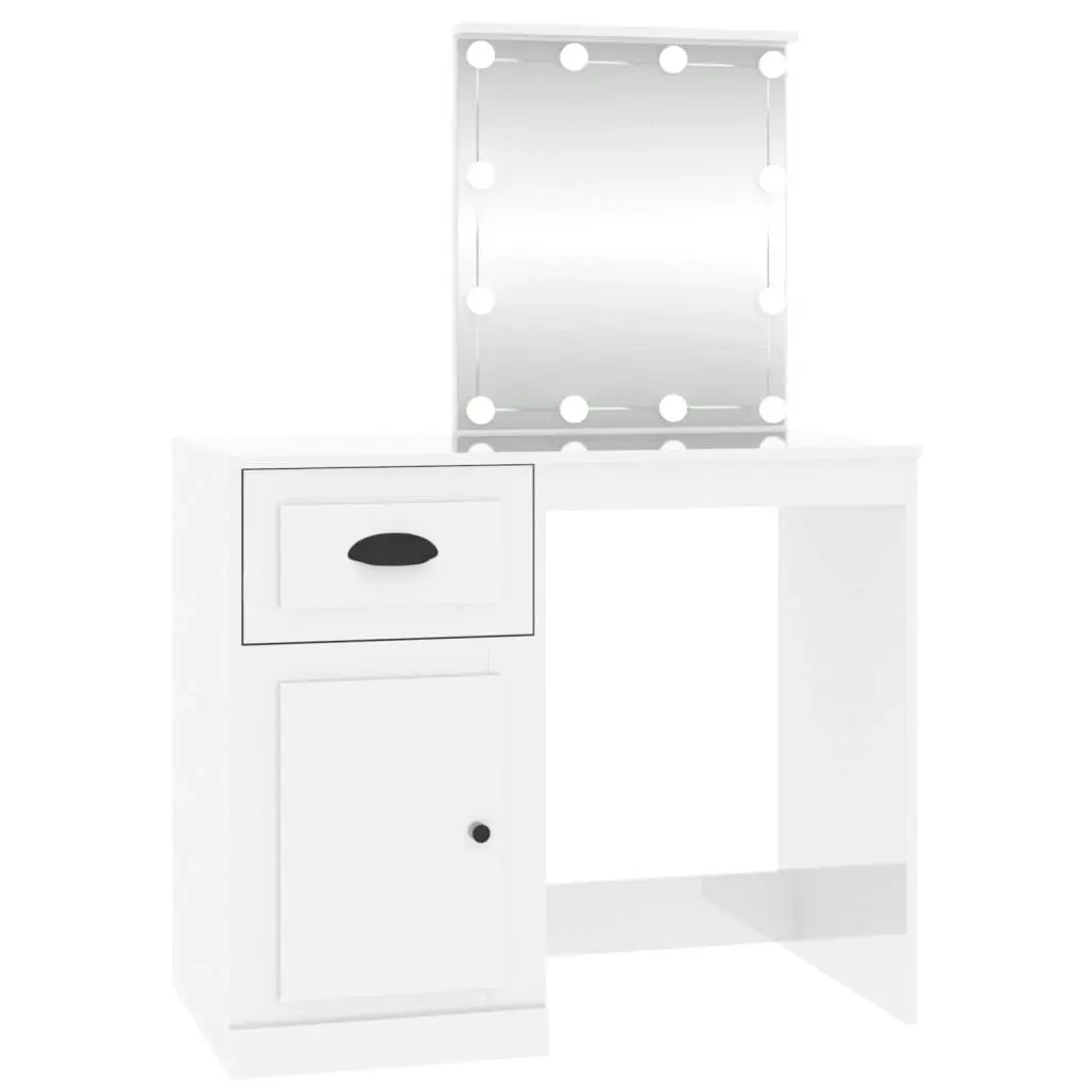 Dressing Table with LED High Gloss White 90x50x132.5 cm Engineered Wood 816770