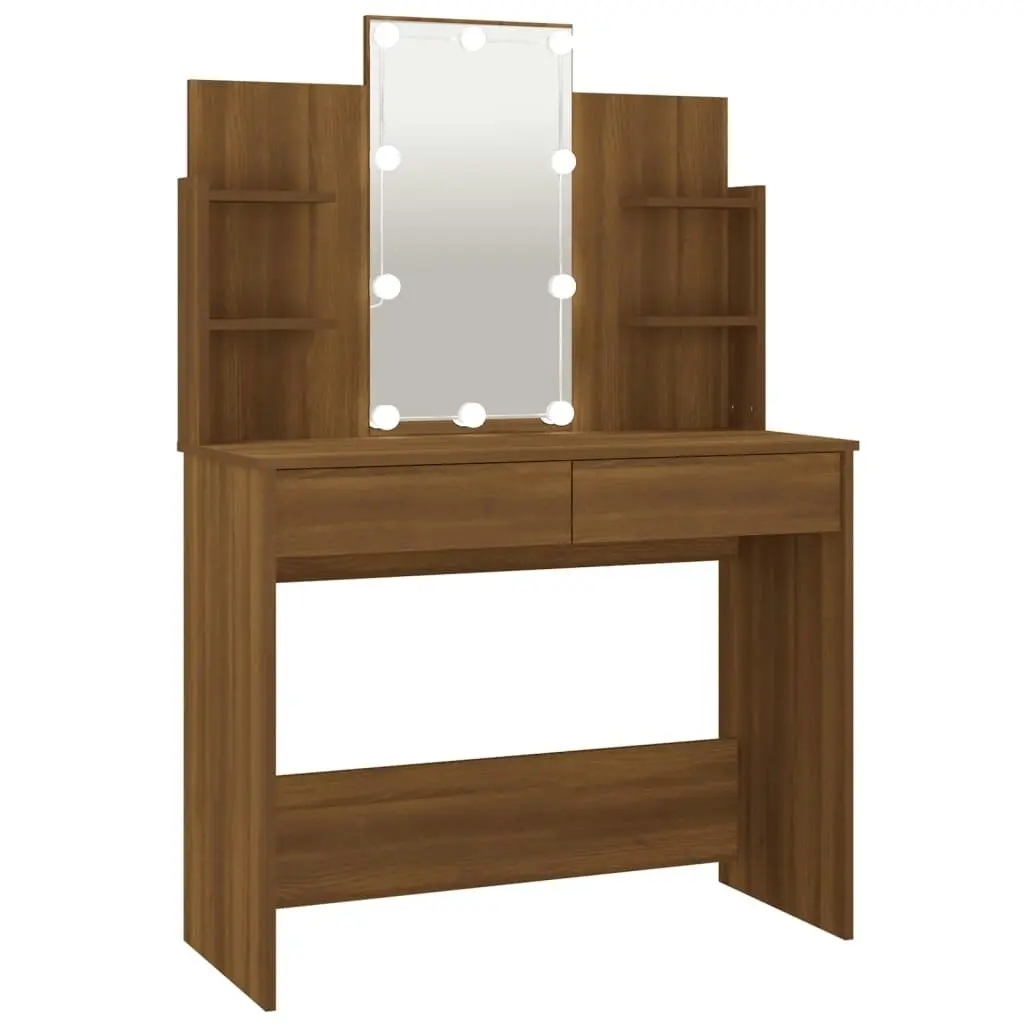 Dressing Table with LED Brown Oak 96x40x142 cm 820489