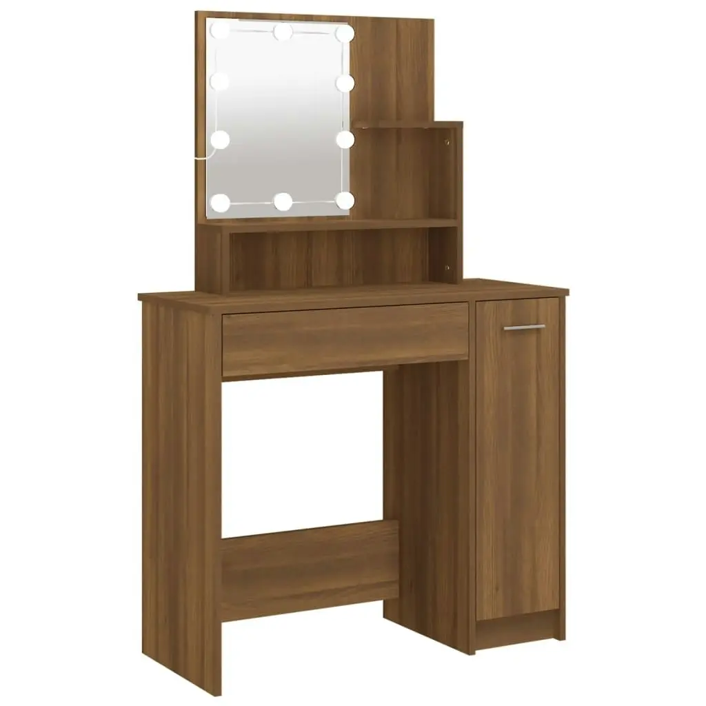 Dressing Table with LED Brown Oak 86.5x35x136 cm 820486