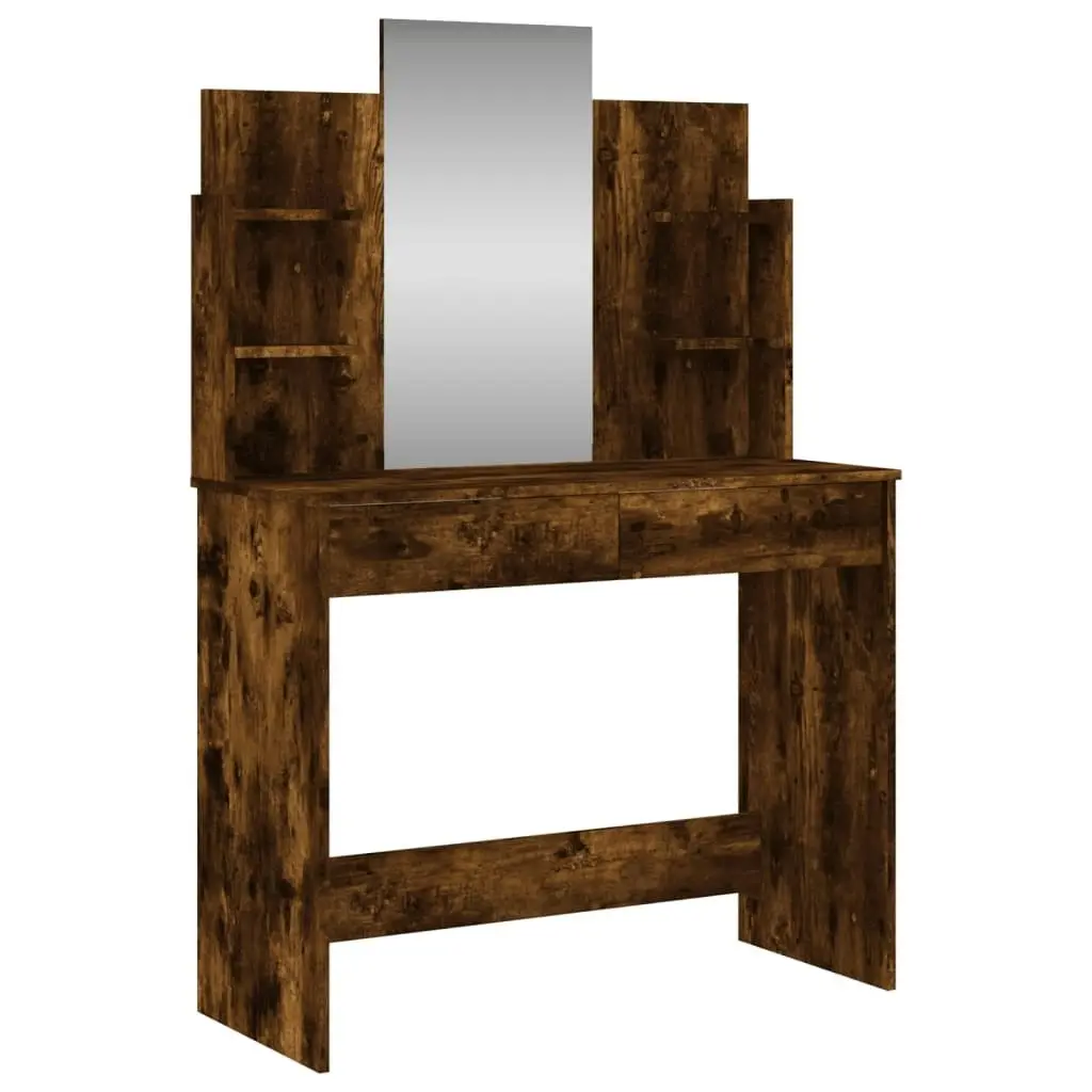 Dressing Table with Mirror Smoked Oak 96x39x142 cm 837579