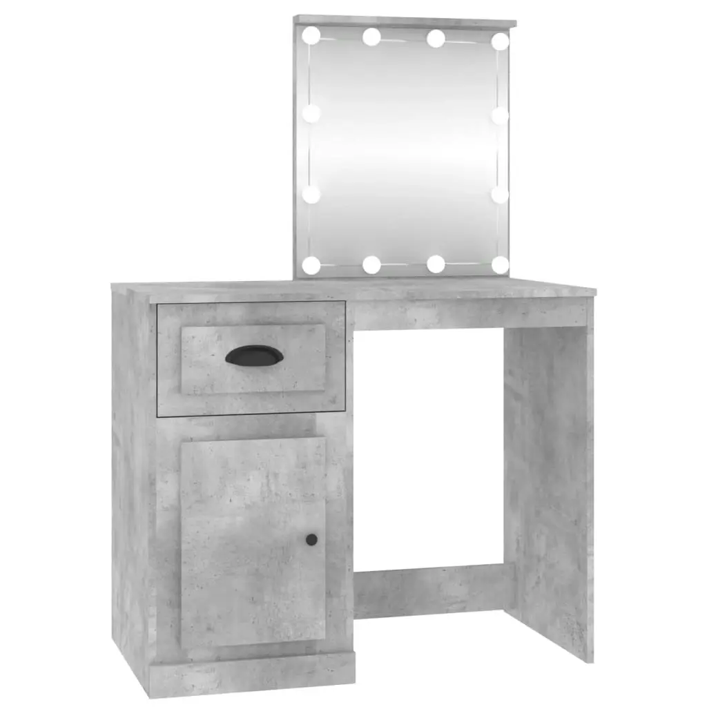 Dressing Table with LED Concrete Grey 90x50x132.5 cm Engineered Wood 816772