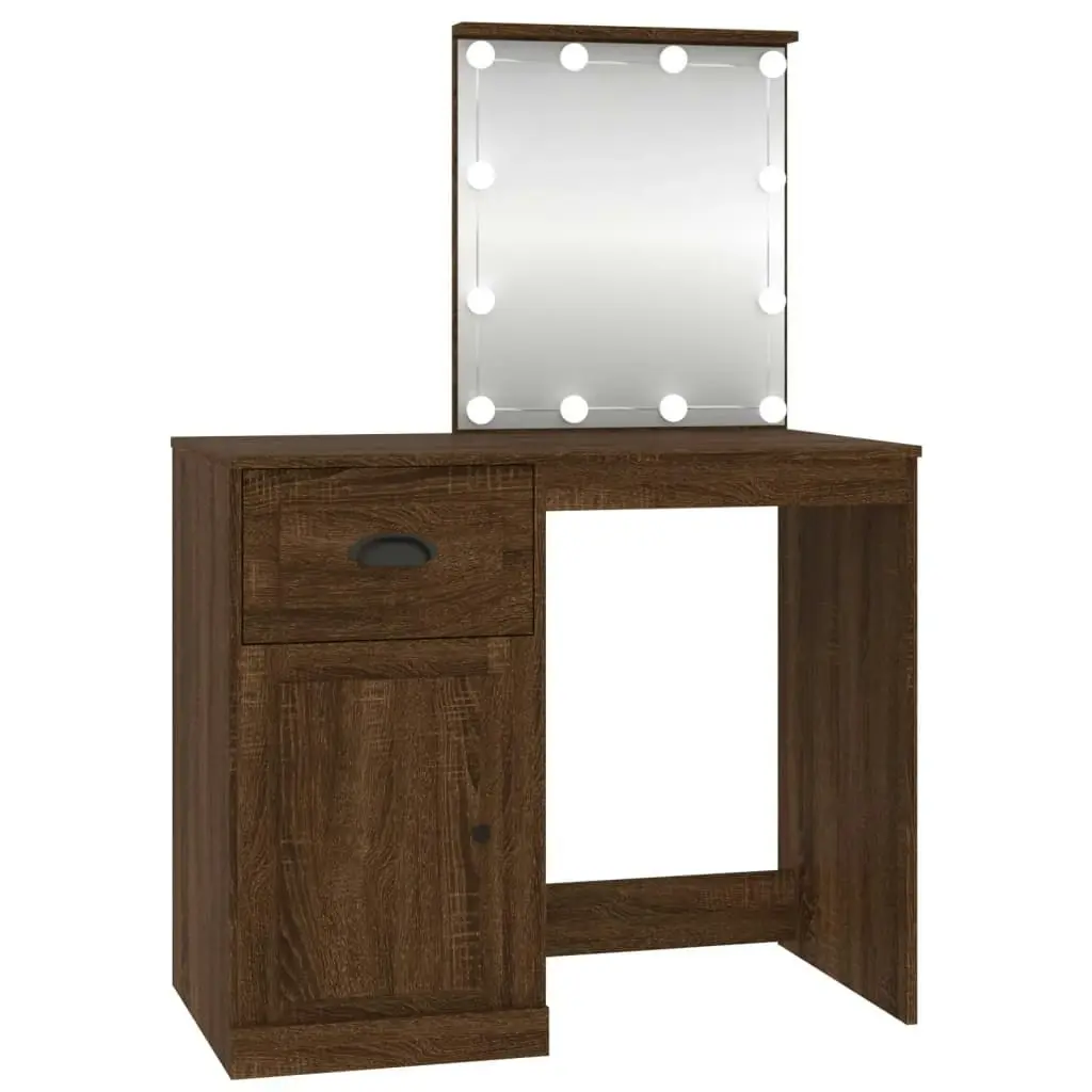 Dressing Table with LED Brown Oak 90x50x132.5 cm Engineered Wood 816775