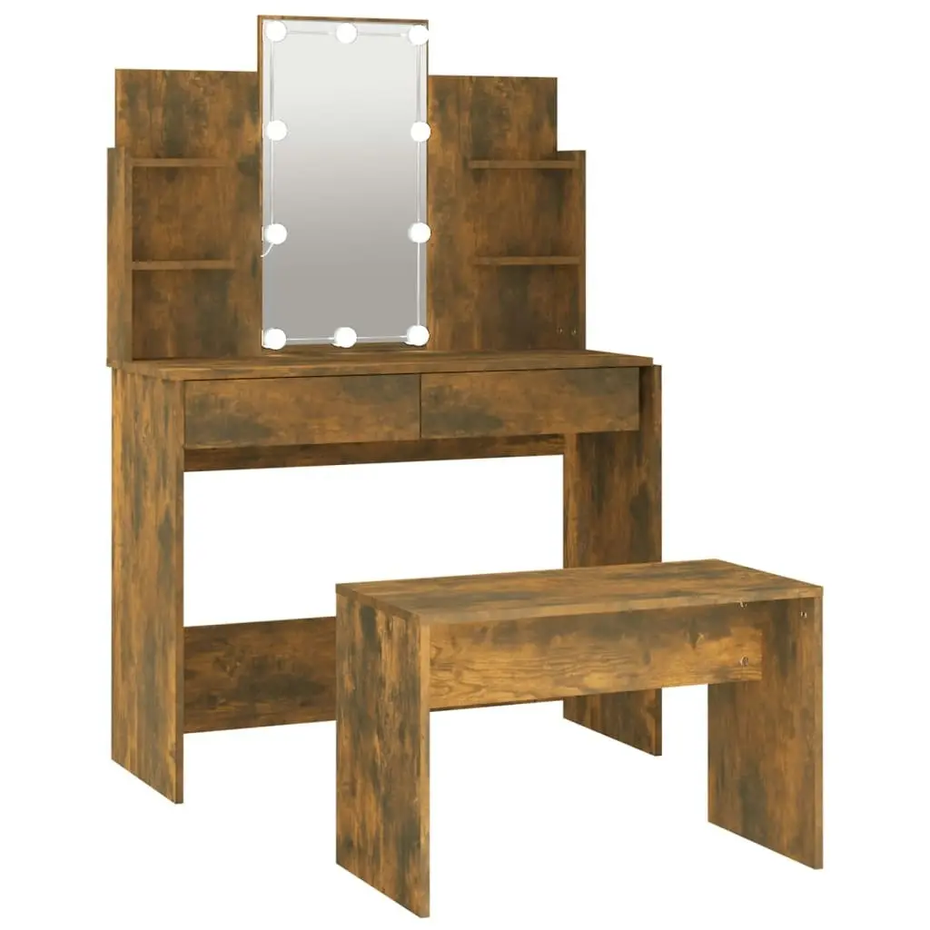 Dressing Table Set with LED Smoked Oak Engineered Wood 3114128