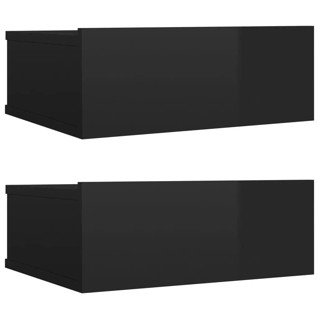 Floating Nightstands 2 pcs High Gloss Black 40x30x15 cm Engineered Wood 800321