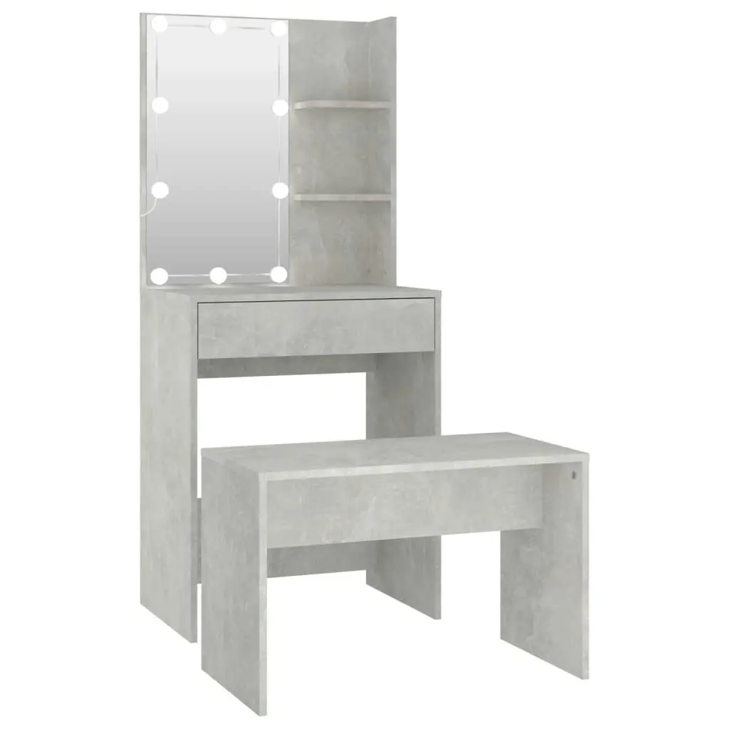 Dressing Table Set with LED Concrete Grey Engineered Wood 3114134