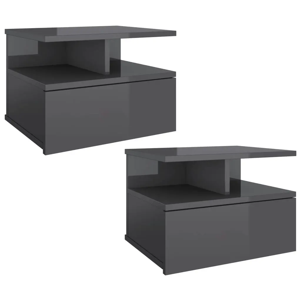 Floating Nightstands 2 pcs High Gloss Grey 40x31x27 cm Engineered Wood 800422