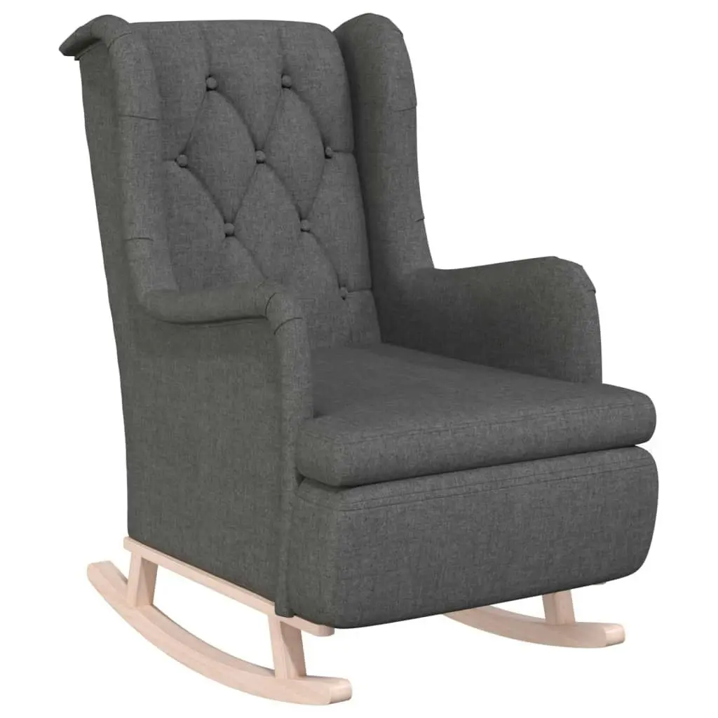 Armchair with Solid Rubber Wood Rocking Legs Dark Grey Fabric 329406