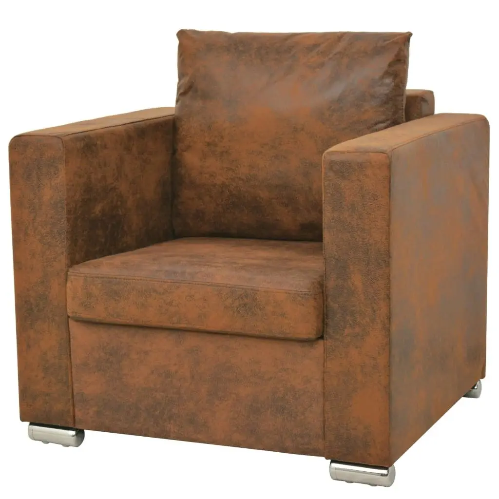 Armchair Brown Faux Suede Leather 244701