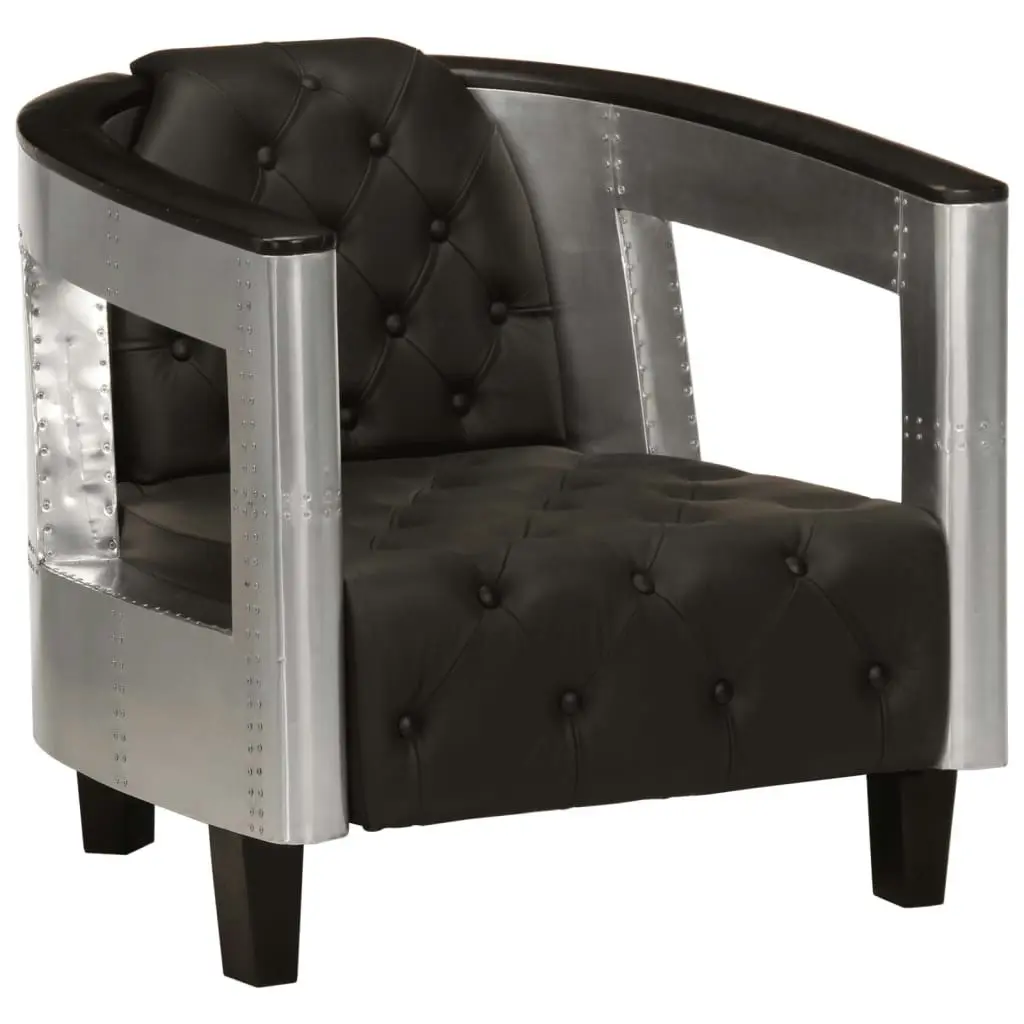 Aviator Armchair Black Real Leather 247795