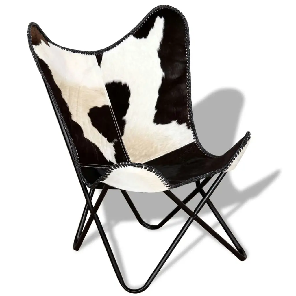 Butterfly Chair Black and White Real Cowhide Leather 243729