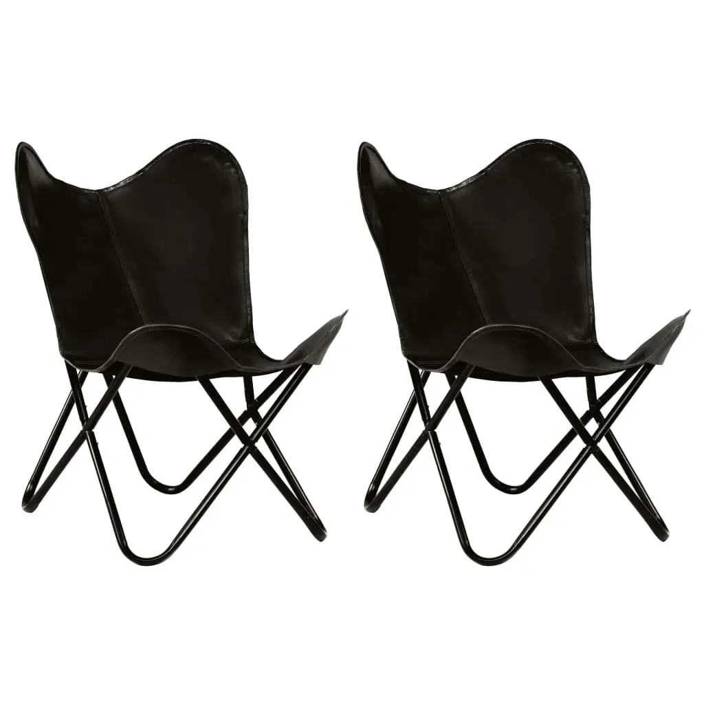 Butterfly Chairs 2 pcs Black Kids Size Real Leather 279527