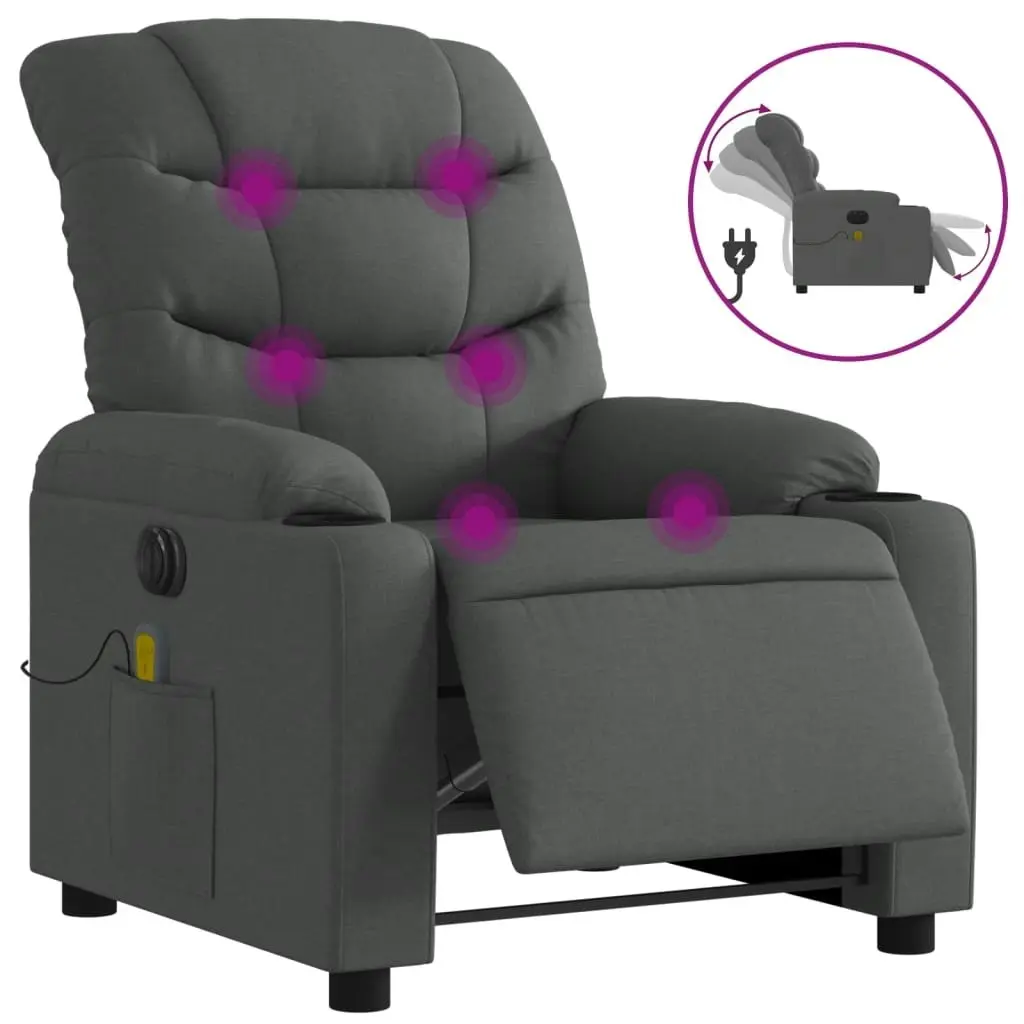 Electric Massage Recliner Chair Dark Grey Fabric 3206855