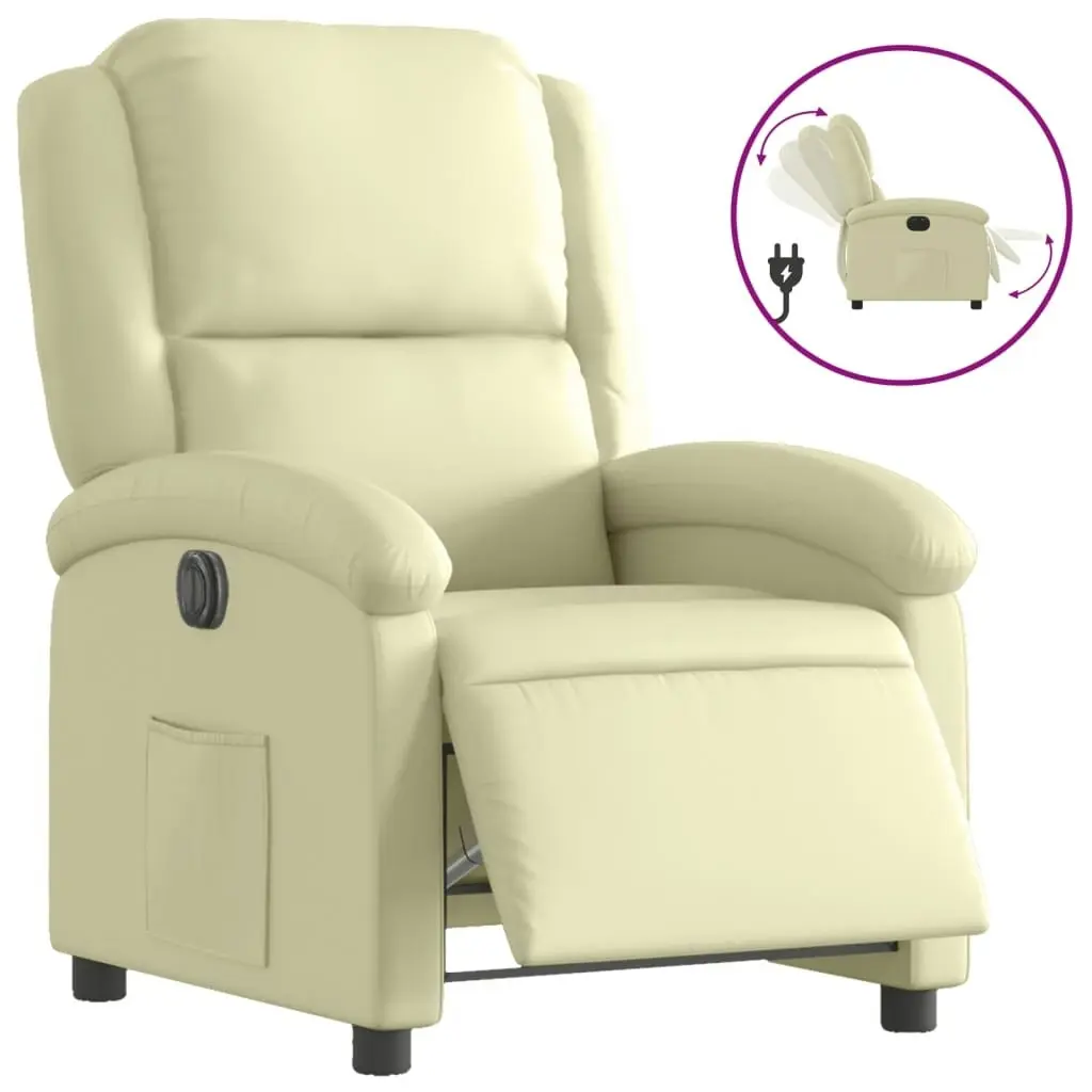 Electric Recliner Chair Cream Real Leather 3205475