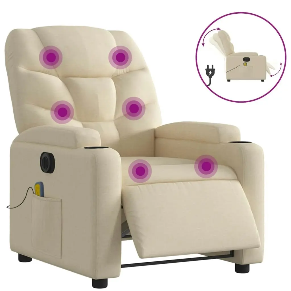 Electric Massage Recliner Chair Cream Fabric 3205623